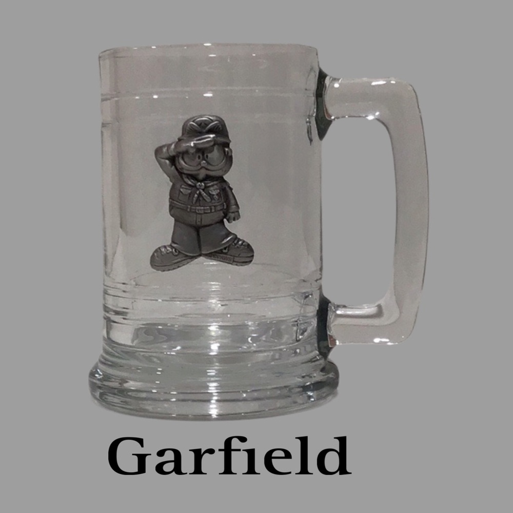 GARFIELD the CAT Saluting Pewter Cub Scout Glass Tankard Vintage Holds 16 ozs